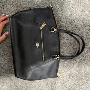 Coach Black Leather Tote with Gold Accents